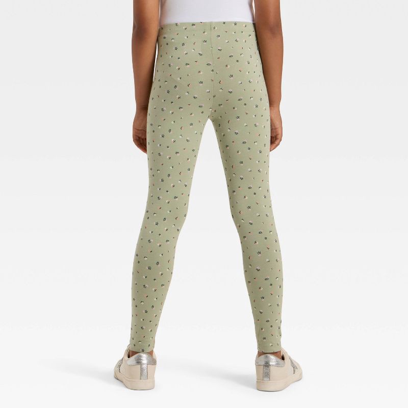 slide 2 of 3, Girls' 'Floral' Leggings - Cat & Jack™ Light Olive XL, 1 ct
