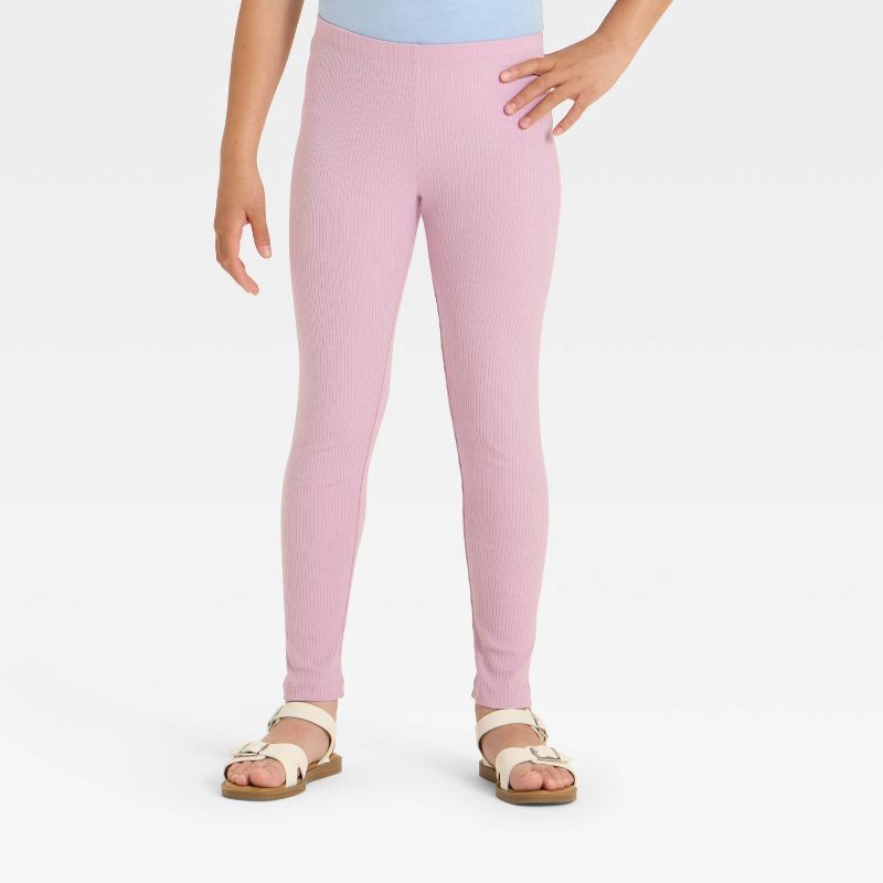 slide 1 of 3, Girls' Ribbed Leggings - Cat & Jack™ Light Purple S, 1 ct