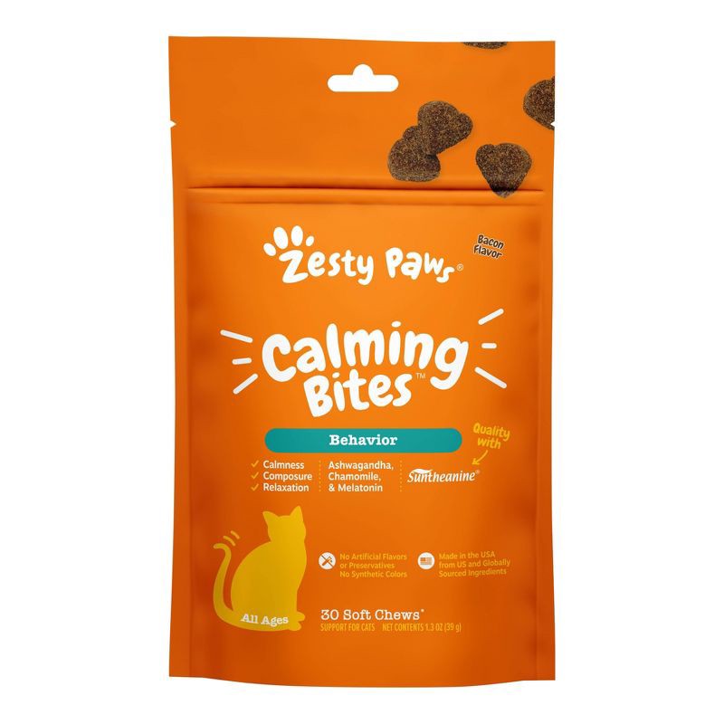 slide 1 of 7, Zesty Paws Bacon Flavor Calming Bites Vitamins and Supplements for Cats - 30ct, 30 ct