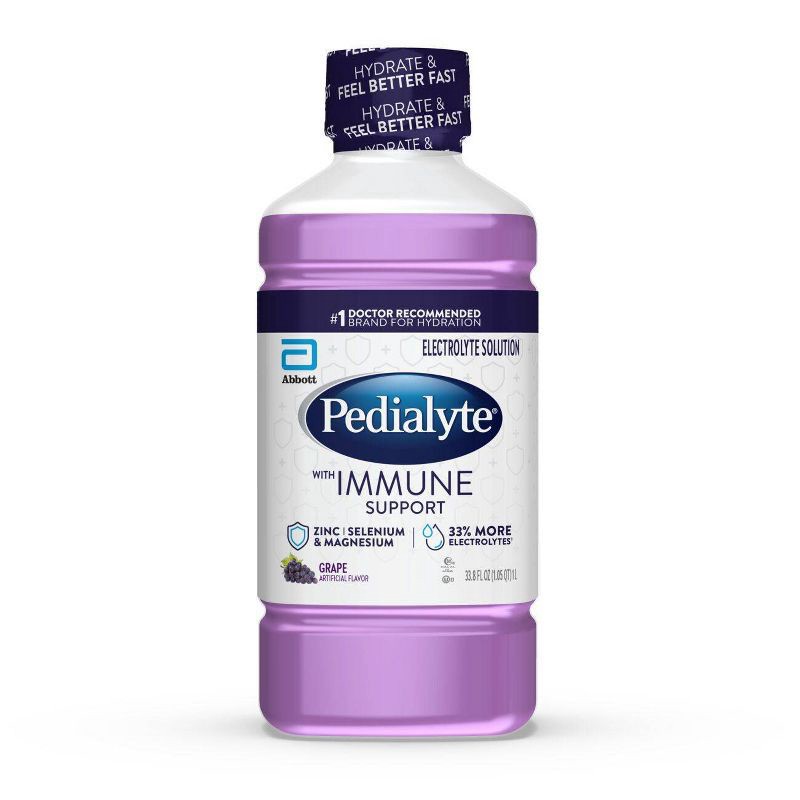 slide 1 of 8, Pedialyte Immune Support Electrolyte Solution Hydration Drink - Grape - 33.8 fl oz, 33.8 fl oz