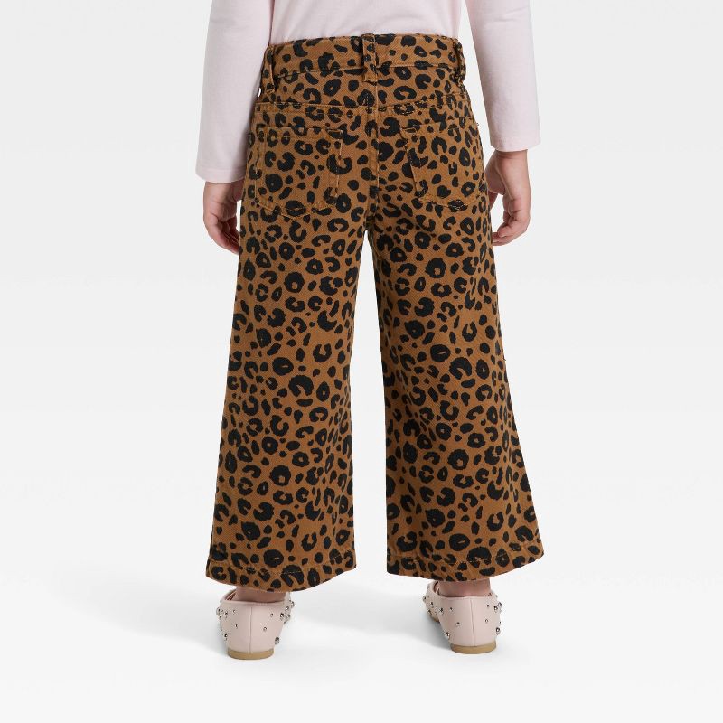 slide 2 of 3, Toddler Girls' Animal Print Wide Leg Denim Pants - Cat & Jack™ Beige 18M, 1 ct