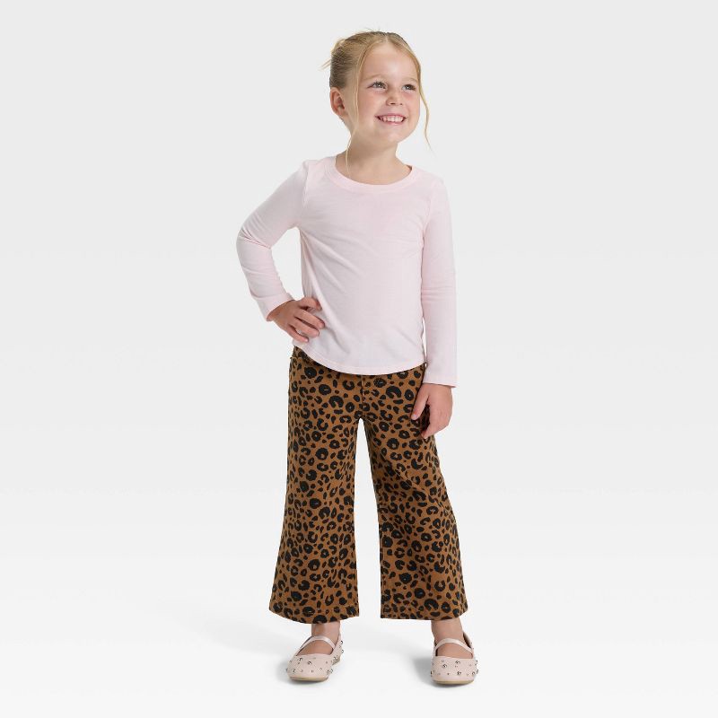 slide 3 of 3, Toddler Girls' Animal Print Wide Leg Denim Pants - Cat & Jack™ Beige 18M, 1 ct