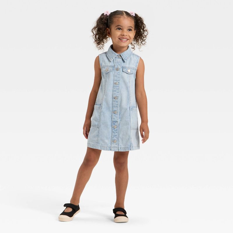 slide 3 of 3, Toddler Girls' Sleeveless Denim Dress - Cat & Jack™ Light Wash 2T, 1 ct