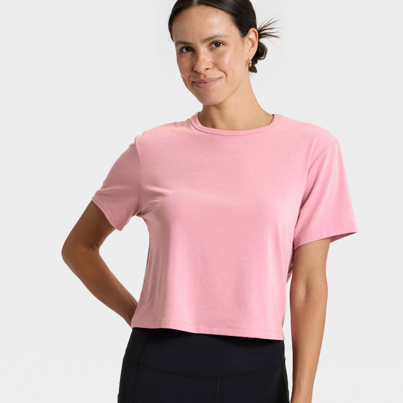 slide 3 of 5, Women's Crewneck Short Sleeve T-Shirt - All In Motion™ Mauve L, 1 ct