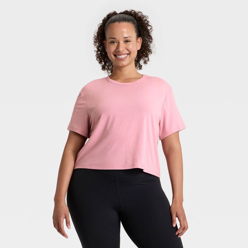 slide 4 of 5, Women's Crewneck Short Sleeve T-Shirt - All In Motion™ Mauve L, 1 ct