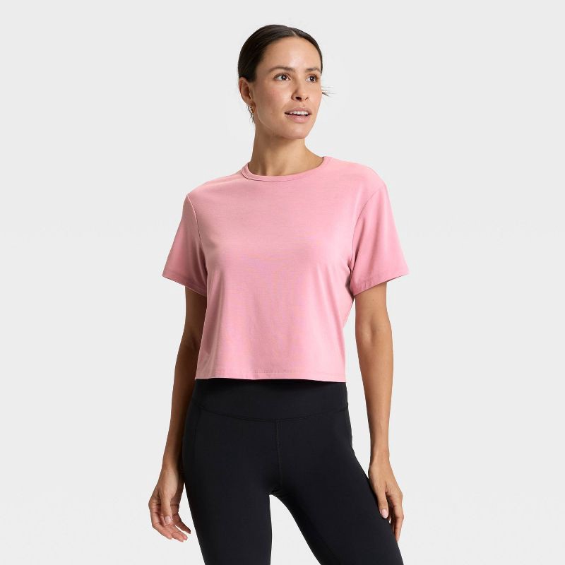 slide 1 of 5, Women's Crewneck Short Sleeve T-Shirt - All In Motion™ Mauve L, 1 ct