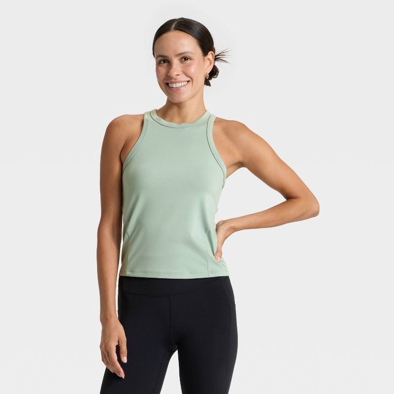 slide 1 of 5, Women's High Neck Racerback Tank Top - All In Motion™ Sage Green L, 1 ct