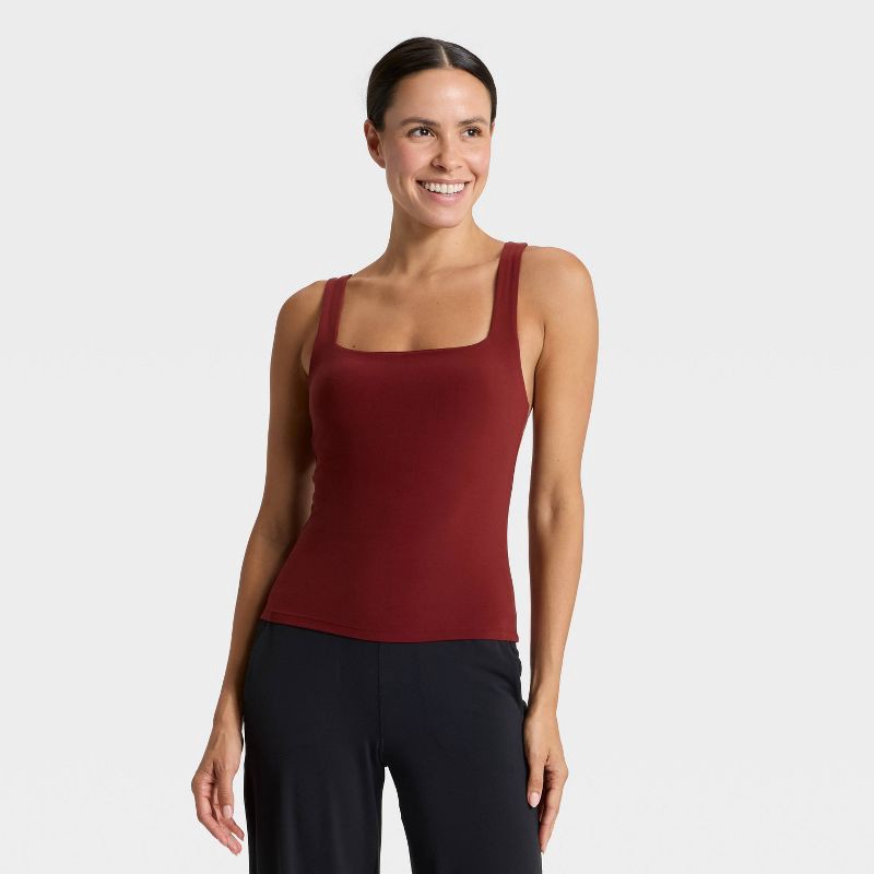 slide 1 of 5, Women's Everyday Soft Square Neck Tank Top - All In Motion™ Maroon XS, 1 ct