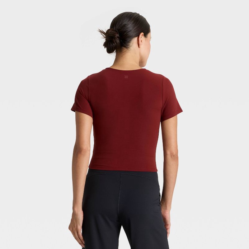 slide 2 of 5, Women's Everyday Soft Cropped Short Sleeve T-Shirt - All In Motion™ Maroon XL, 1 ct
