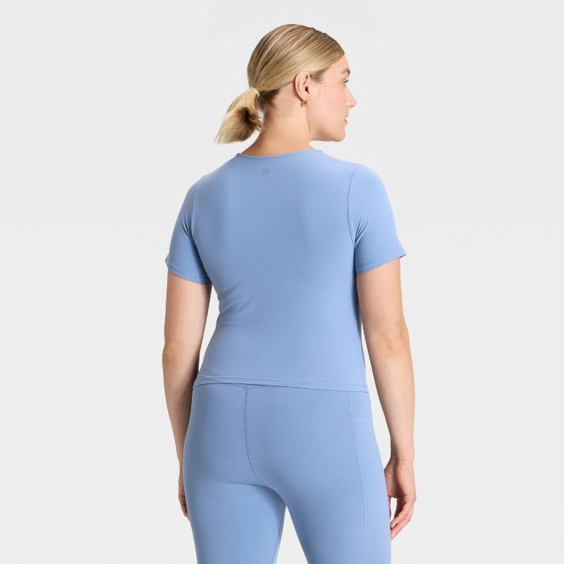 slide 5 of 5, Women's Everyday Soft Cropped Short Sleeve T-Shirt - All In Motion™ Slate Blue M, 1 ct