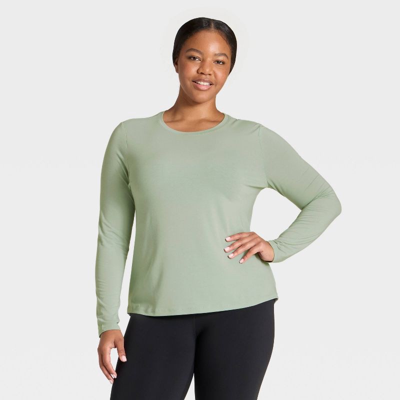 slide 3 of 5, Women's Beyond Ease Legging Friendly Long Sleeve Top - All In Motion™ Sage Green S, 1 ct