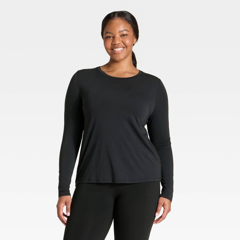 slide 4 of 5, Women's Beyond Ease Legging Friendly Long Sleeve Top - All In Motion™ Black S, 1 ct