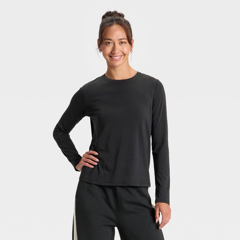 slide 1 of 5, Women's Beyond Ease Legging Friendly Long Sleeve Top - All In Motion™ Black S, 1 ct