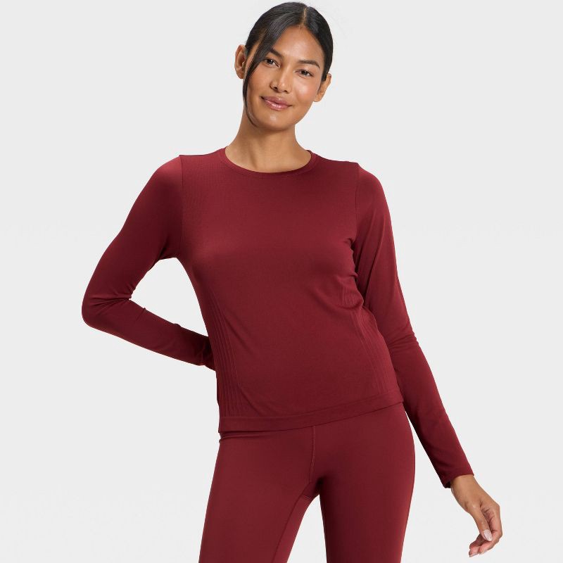 slide 3 of 5, Women's Seamless Long Sleeve Top - All In Motion™ Maroon XS, 1 ct