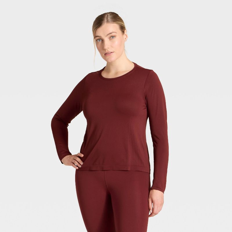 slide 4 of 5, Women's Seamless Long Sleeve Top - All In Motion™ Maroon XS, 1 ct