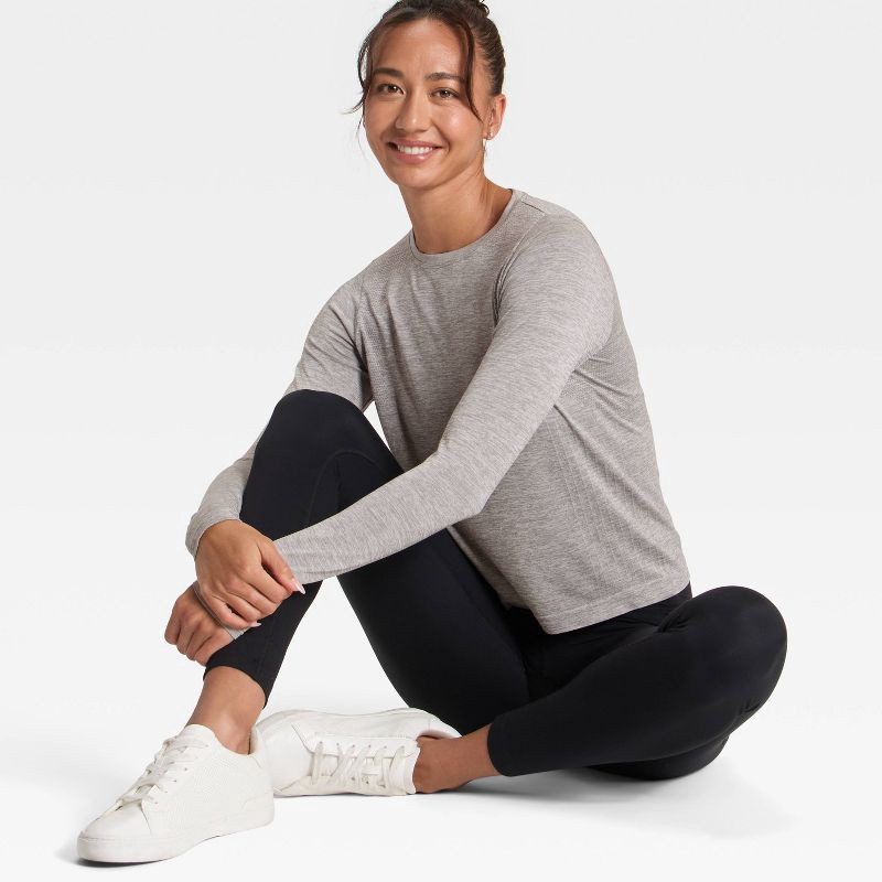 slide 3 of 5, Women's Seamless Long Sleeve Top - All In Motion™ Heathered Gray M, 1 ct