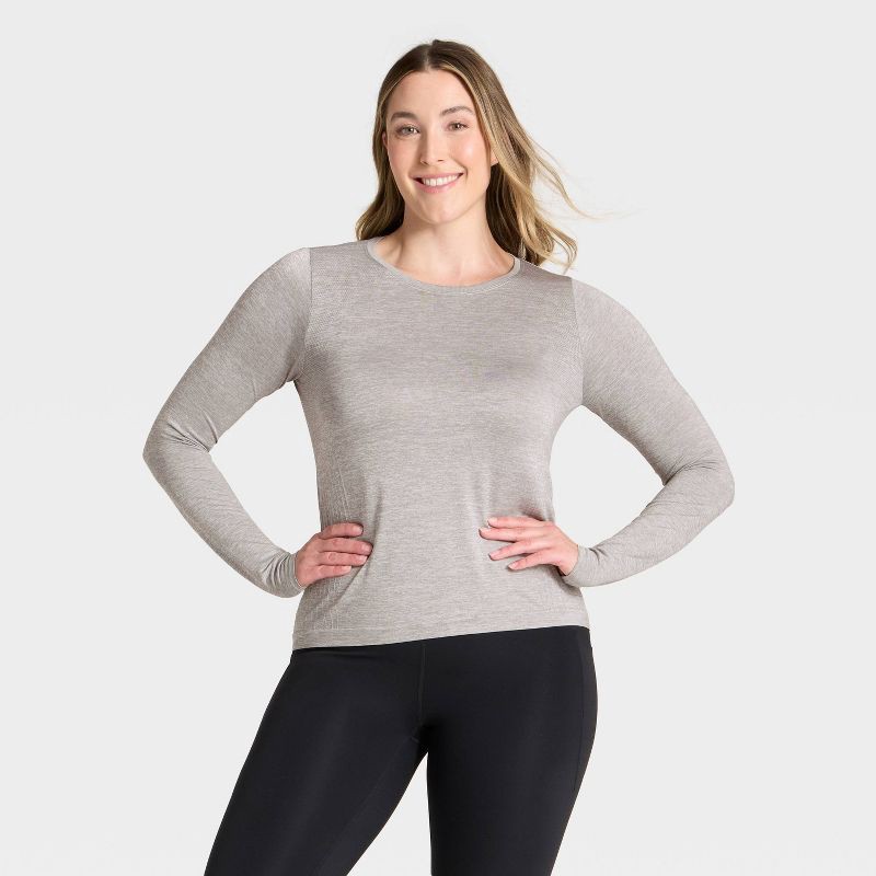 slide 4 of 5, Women's Seamless Long Sleeve Top - All In Motion™ Heathered Gray XL, 1 ct