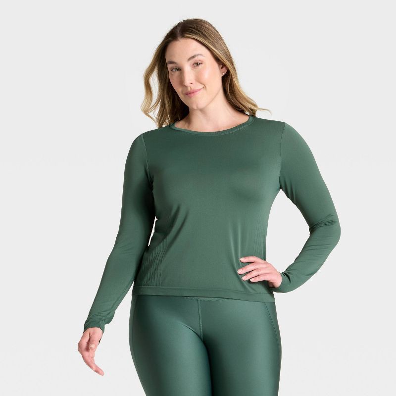 slide 4 of 5, Women's Seamless Long Sleeve Top - All In Motion™ Dark Green M, 1 ct