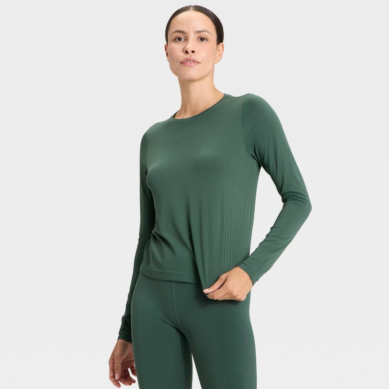 slide 2 of 5, Women's Seamless Long Sleeve Top - All In Motion™ Dark Green XXL, 1 ct
