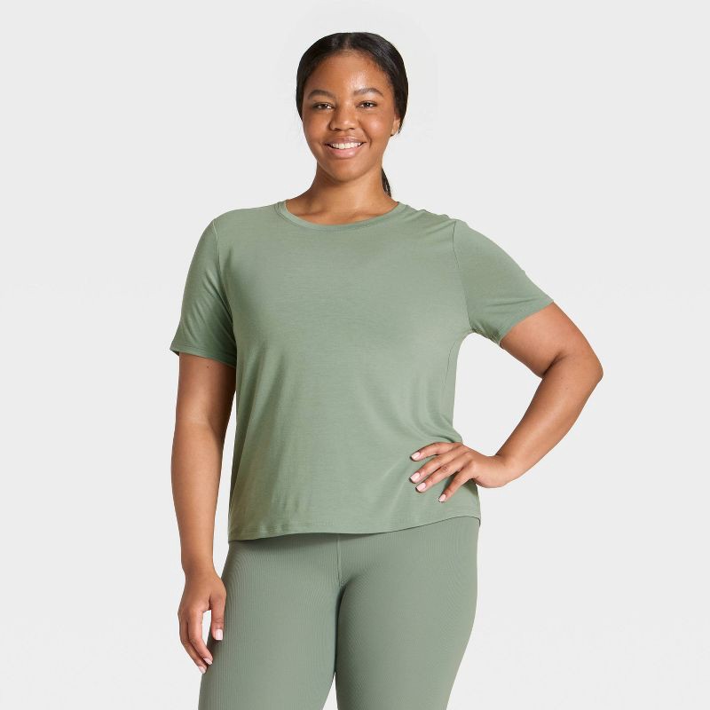 slide 2 of 5, Women's Crewneck Leggings Friendly Short Sleeve T-Shirt - All In Motion™ Olive Green M, 1 ct