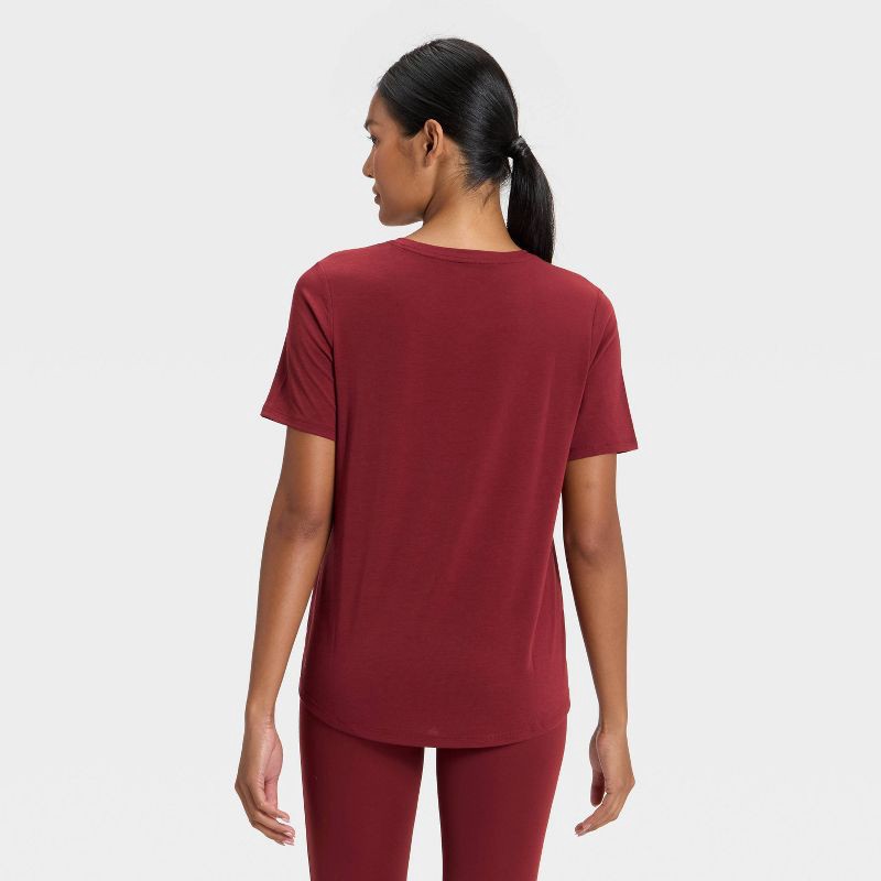slide 3 of 5, Women's Crewneck Leggings Friendly Short Sleeve T-Shirt - All In Motion™ Maroon M, 1 ct
