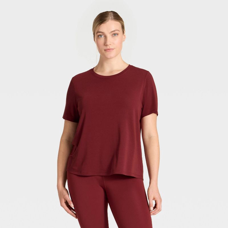 slide 4 of 5, Women's Crewneck Leggings Friendly Short Sleeve T-Shirt - All In Motion™ Maroon M, 1 ct