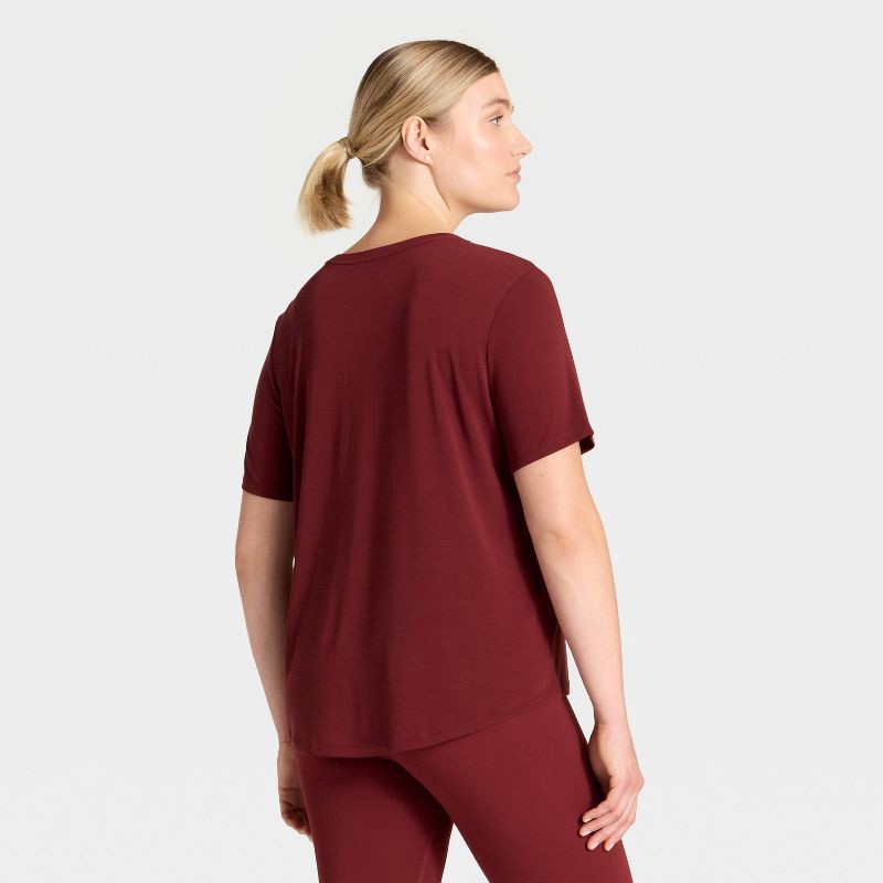 slide 5 of 5, Women's Crewneck Leggings Friendly Short Sleeve T-Shirt - All In Motion™ Maroon M, 1 ct