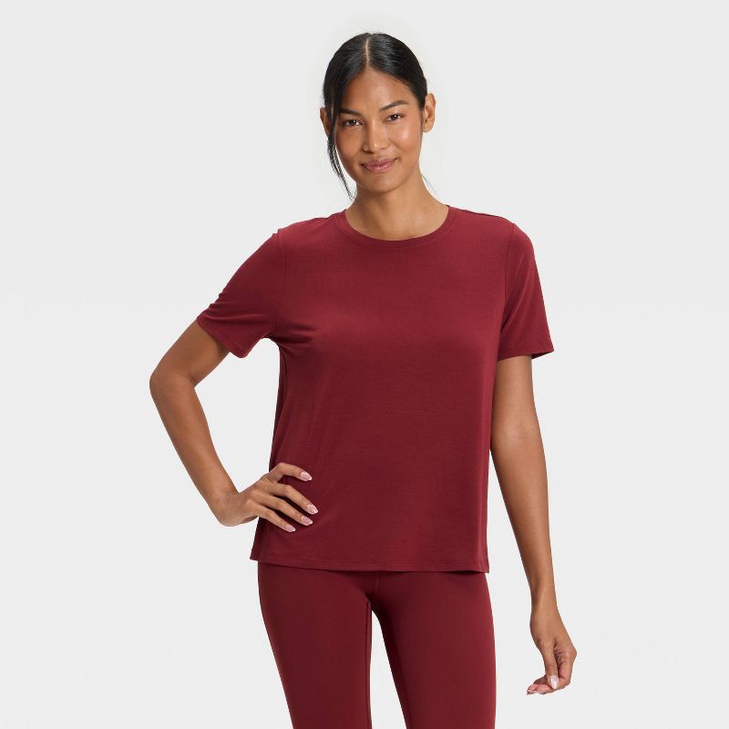 slide 1 of 5, Women's Crewneck Leggings Friendly Short Sleeve T-Shirt - All In Motion™ Maroon M, 1 ct