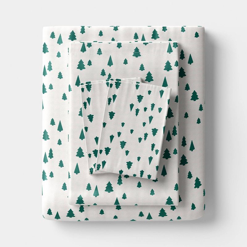 slide 1 of 2, King Christmas Holiday Cotton Sateen Sheet Set Tree Scene - Wondershop™, 1 ct