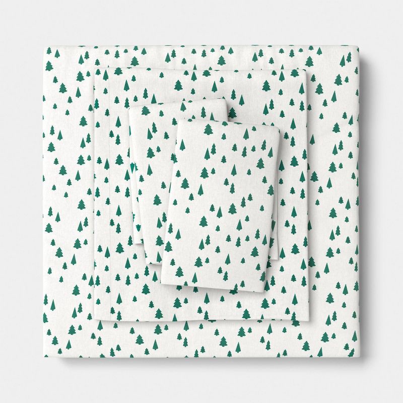 slide 1 of 4, Queen Christmas Holiday Flannel Sheet Set Tree Scene - Wondershop™, 1 ct