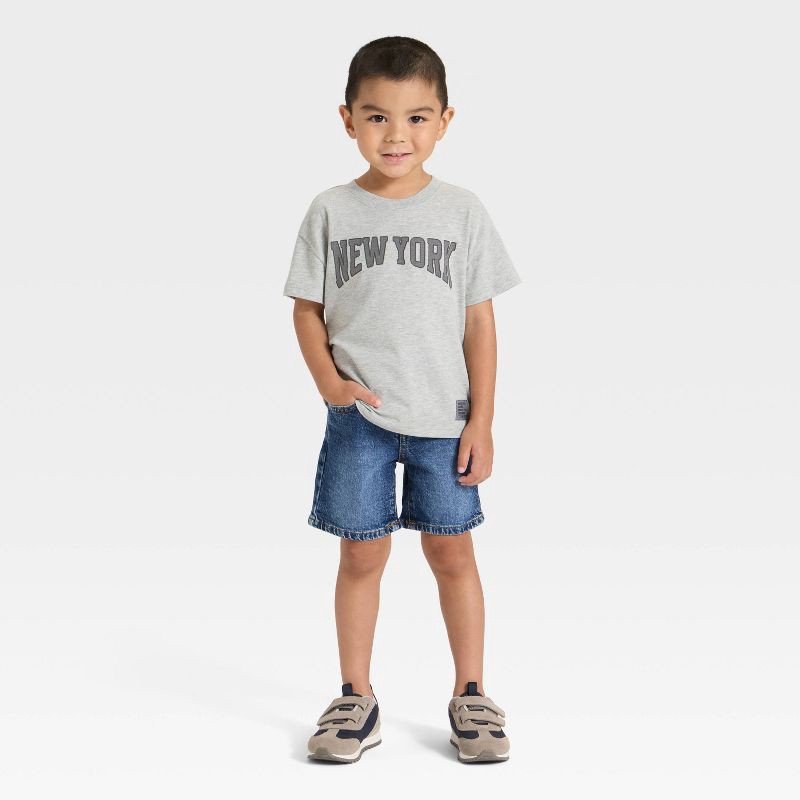 slide 2 of 3, Toddler Boys' Button Front Denim Shorts - Cat & Jack™ Dark Wash 18M, 1 ct