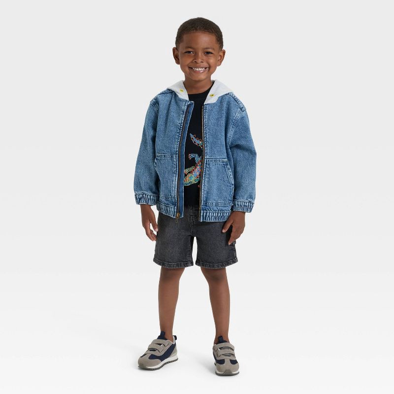 slide 3 of 3, Toddler Boys' Denim Hooded Jacket - Cat & Jack™ Medium Wash 18M, 1 ct