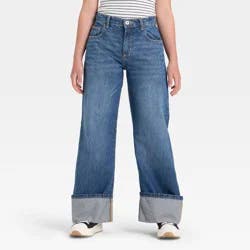 Girls' Mid-Rise Loose Slouchy Wide Leg Jeans - art class™ Dark Blue 8