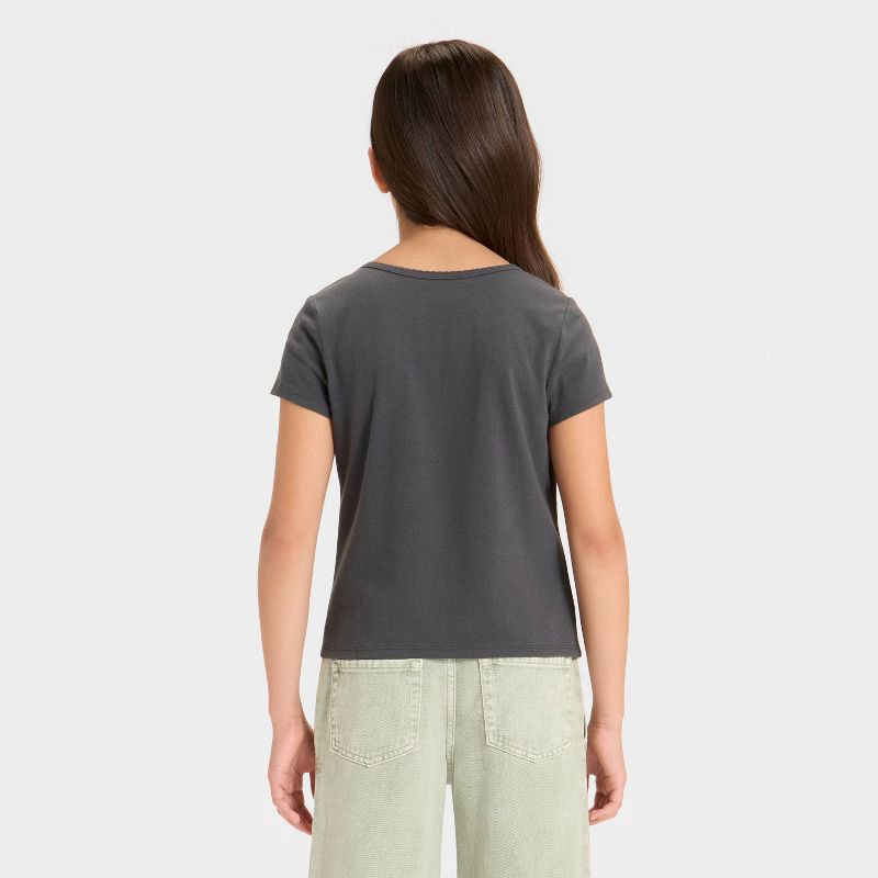 slide 2 of 3, Girls' Short Sleeve Fitted T-Shirt - Cat & Jack™ Charcoal Gray XS, 1 ct