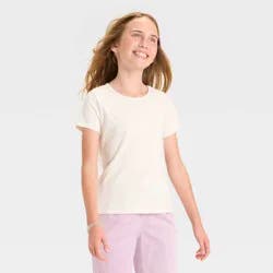 Girls' Short Sleeve Fitted T-Shirt - Cat & Jack™ Light Cream XS