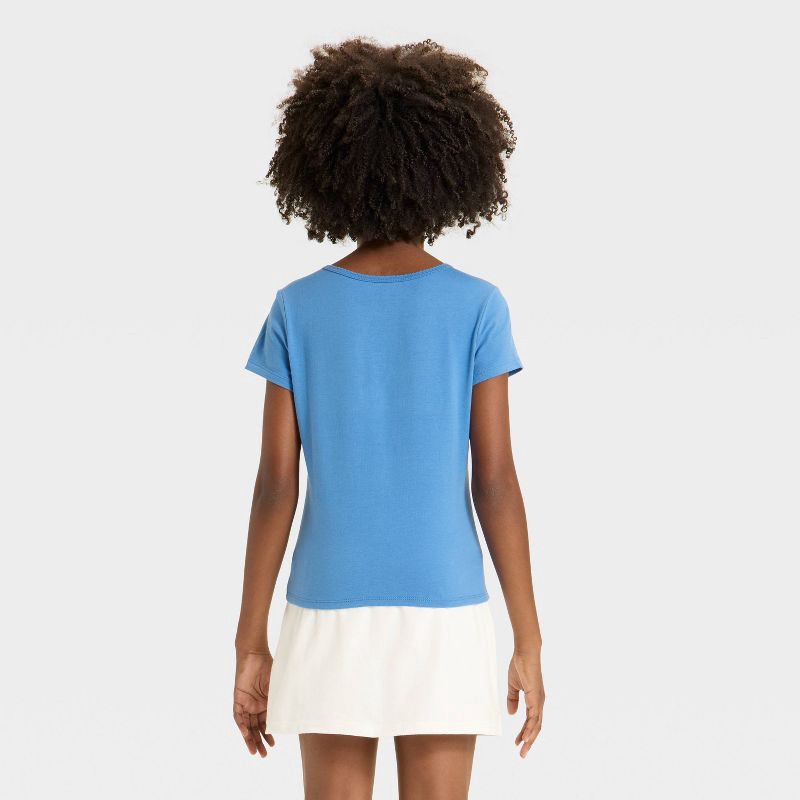 slide 2 of 3, Girls' Short Sleeve Fitted T-Shirt - Cat & Jack™ Steel Blue M, 1 ct