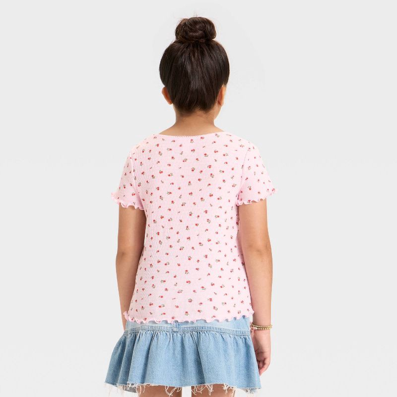 slide 3 of 3, Girls' Short Sleeve Fitted Floral Pointelle T-Shirt - Cat & Jack™ Light Pink M, 1 ct