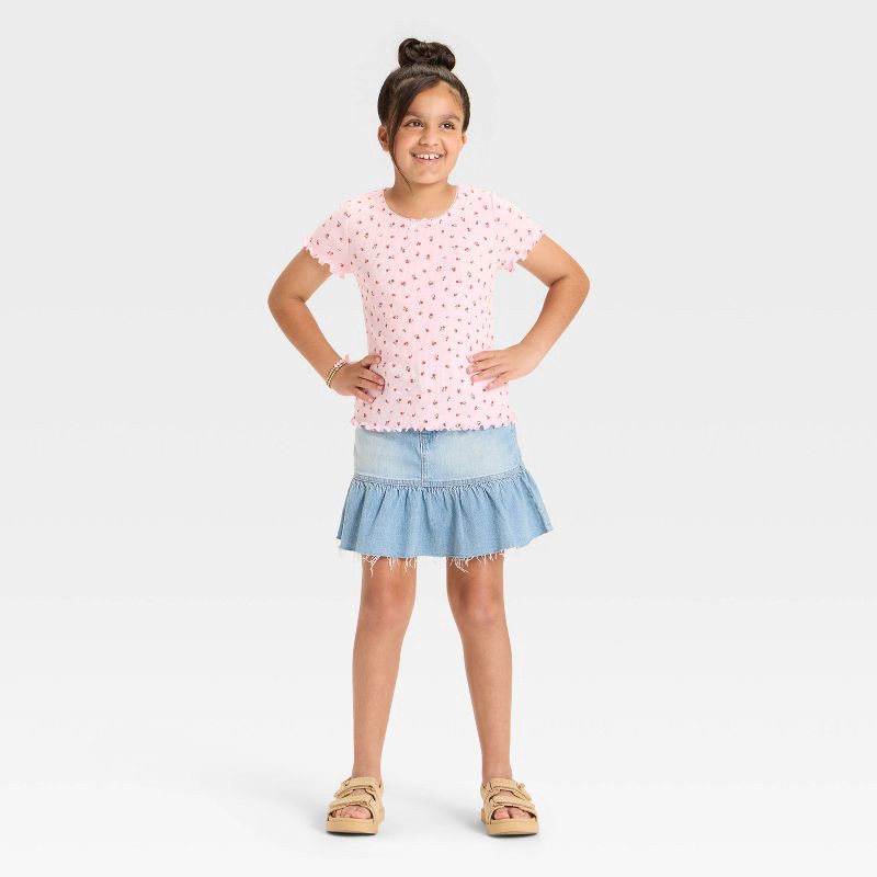 slide 2 of 3, Girls' Short Sleeve Fitted Floral Pointelle T-Shirt - Cat & Jack™ Light Pink M, 1 ct