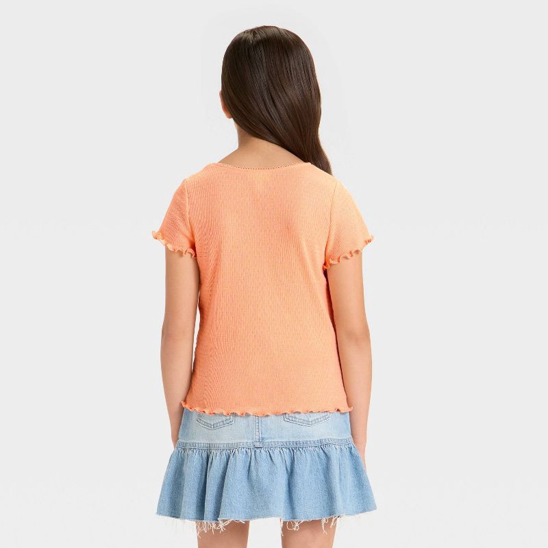 slide 2 of 3, Girls' Short Sleeve Fitted Pointelle T-Shirt - Cat & Jack™ Soft Peach Orange L, 1 ct