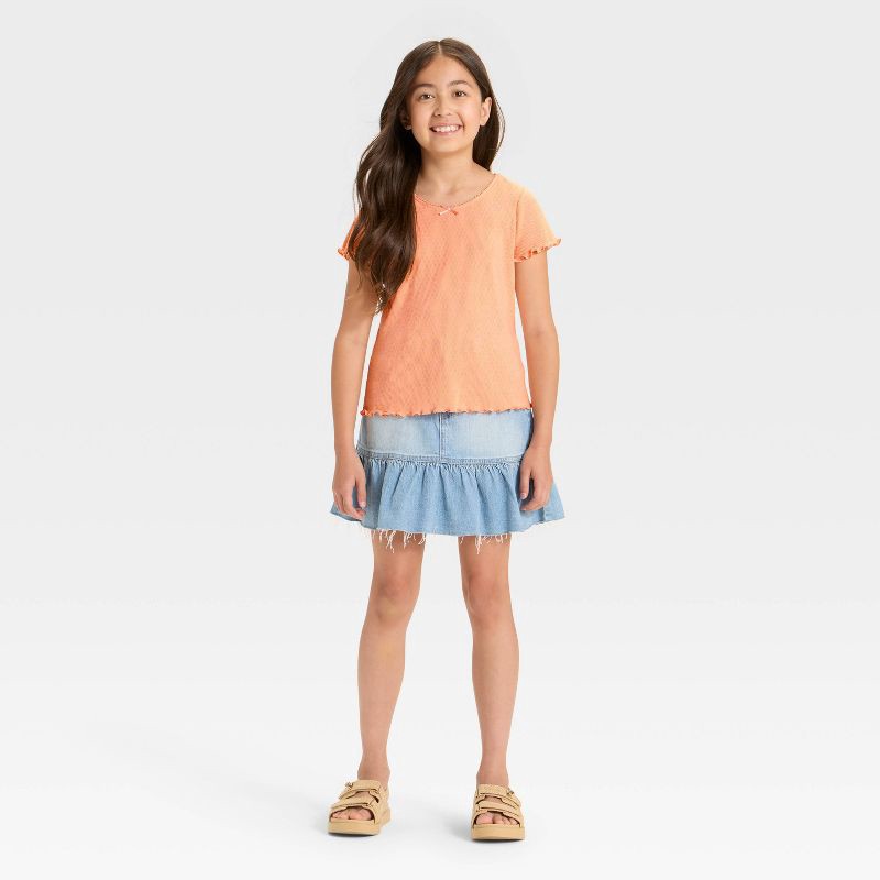 slide 3 of 3, Girls' Short Sleeve Fitted Pointelle T-Shirt - Cat & Jack™ Soft Peach Orange L, 1 ct