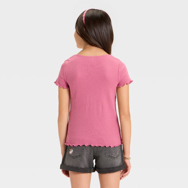 slide 3 of 3, Girls' Short Sleeve Fitted Pointelle T-Shirt - Cat & Jack™ Pink Rose M, 1 ct