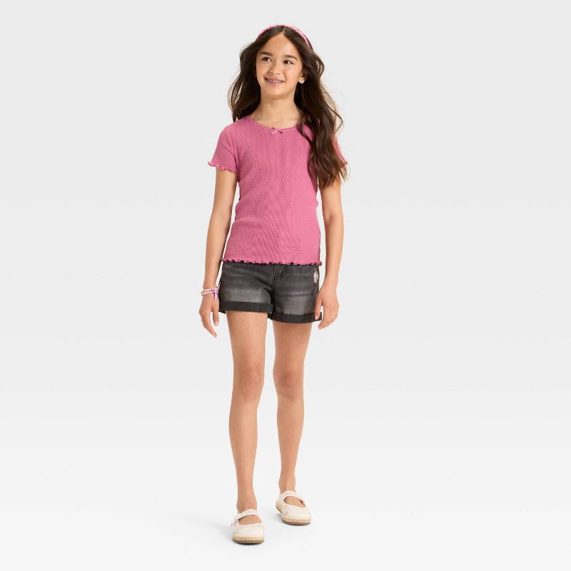 slide 2 of 3, Girls' Short Sleeve Fitted Pointelle T-Shirt - Cat & Jack™ Pink Rose M, 1 ct