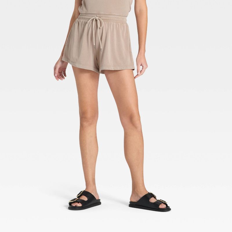 slide 1 of 3, Women's Mid-Rise Fleece Jogger Shorts - Universal Thread™ Tan M, 1 ct