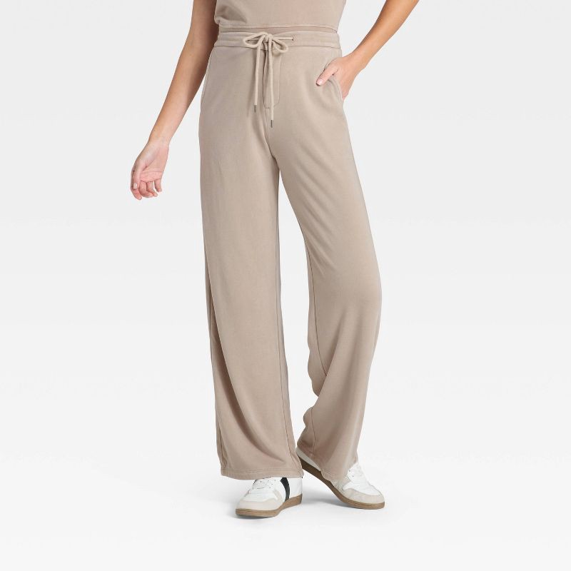 slide 1 of 3, Women's High-Rise Fleece Wide Leg Sweatpants - Universal Thread™ Tan XS, 1 ct