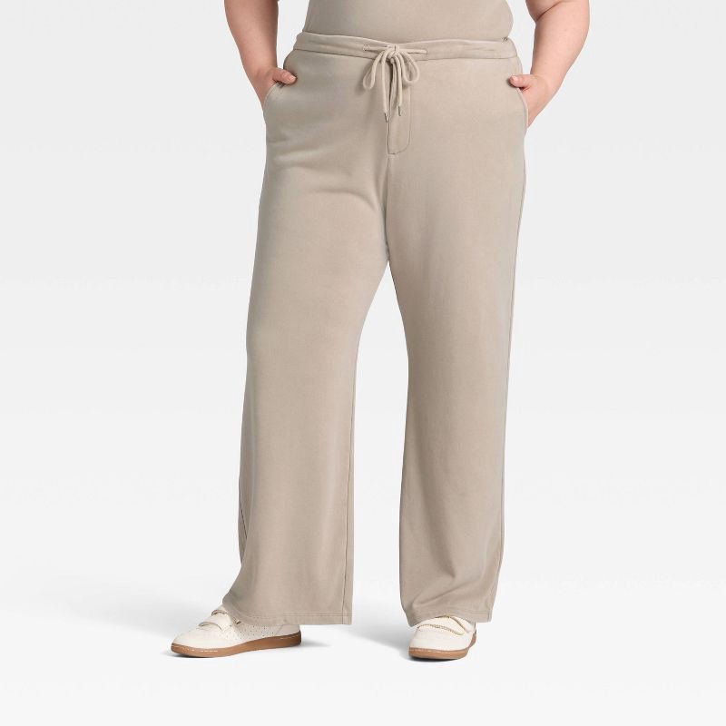 slide 1 of 3, Women's High-Rise Fleece Wide Leg Sweatpants - Universal Thread™ Tan XXL, 1 ct