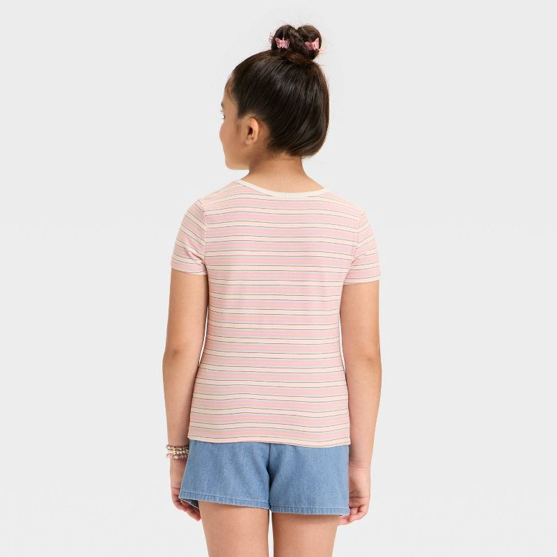 slide 3 of 3, Girls' Short Sleeve Fitted Striped T-Shirt - Cat & Jack™ Off-White M, 1 ct