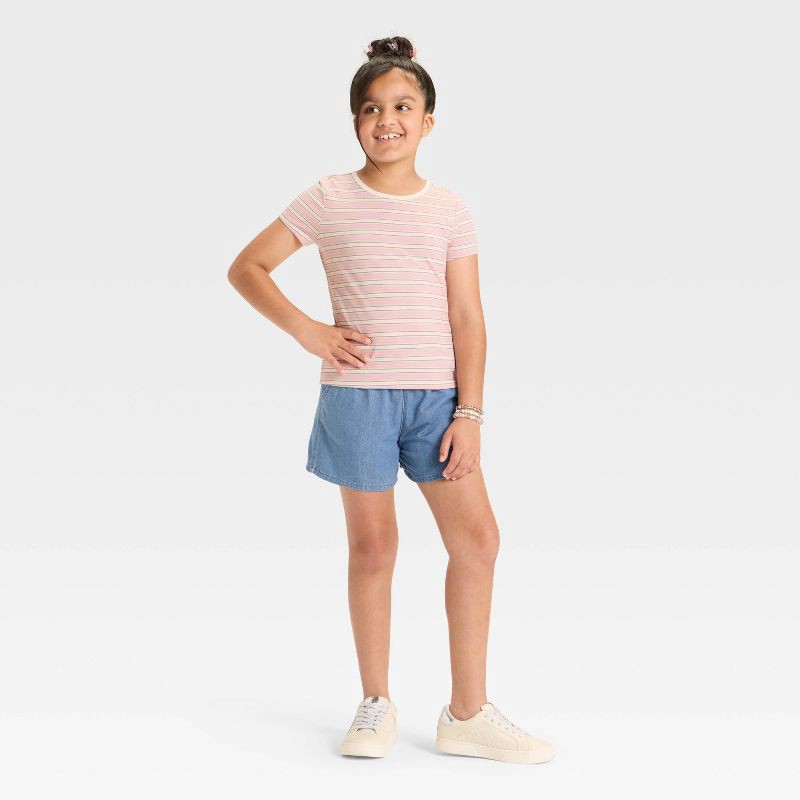 slide 2 of 3, Girls' Short Sleeve Fitted Striped T-Shirt - Cat & Jack™ Off-White M, 1 ct