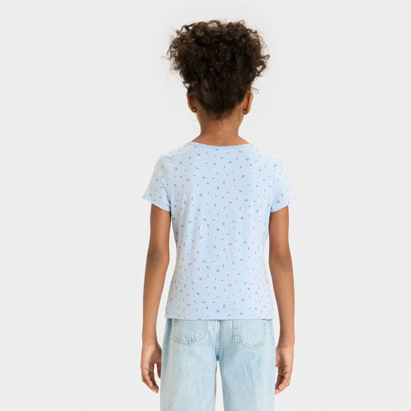 slide 2 of 3, Girls' Short Sleeve Fitted Floral T-Shirt - Cat & Jack™ Light Blue XL, 1 ct