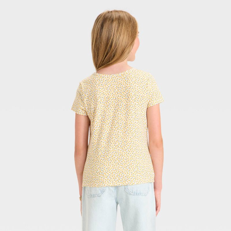 slide 2 of 3, Girls' Short Sleeve Fitted Floral T-Shirt - Cat & Jack™ Cream/Yellow L, 1 ct