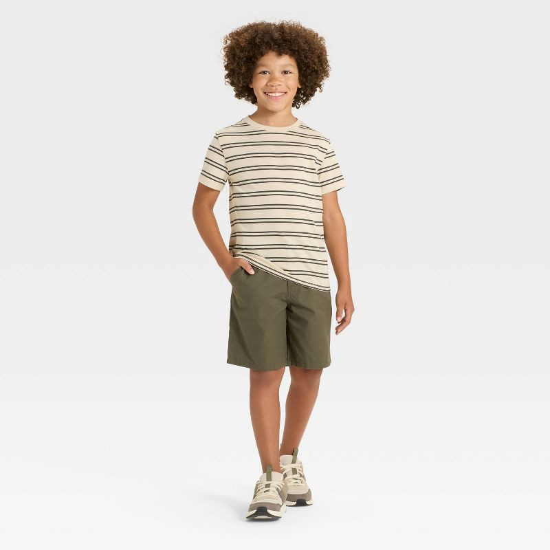 slide 3 of 3, Boys' Short Sleeve Striped T-Shirt - Cat & Jack™ Khaki M, 1 ct